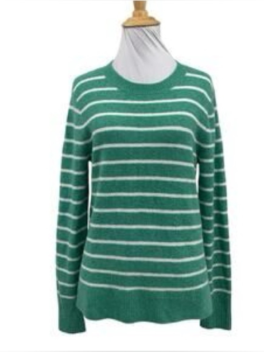 J. Crew Green and White Striped Crewneck Sweater